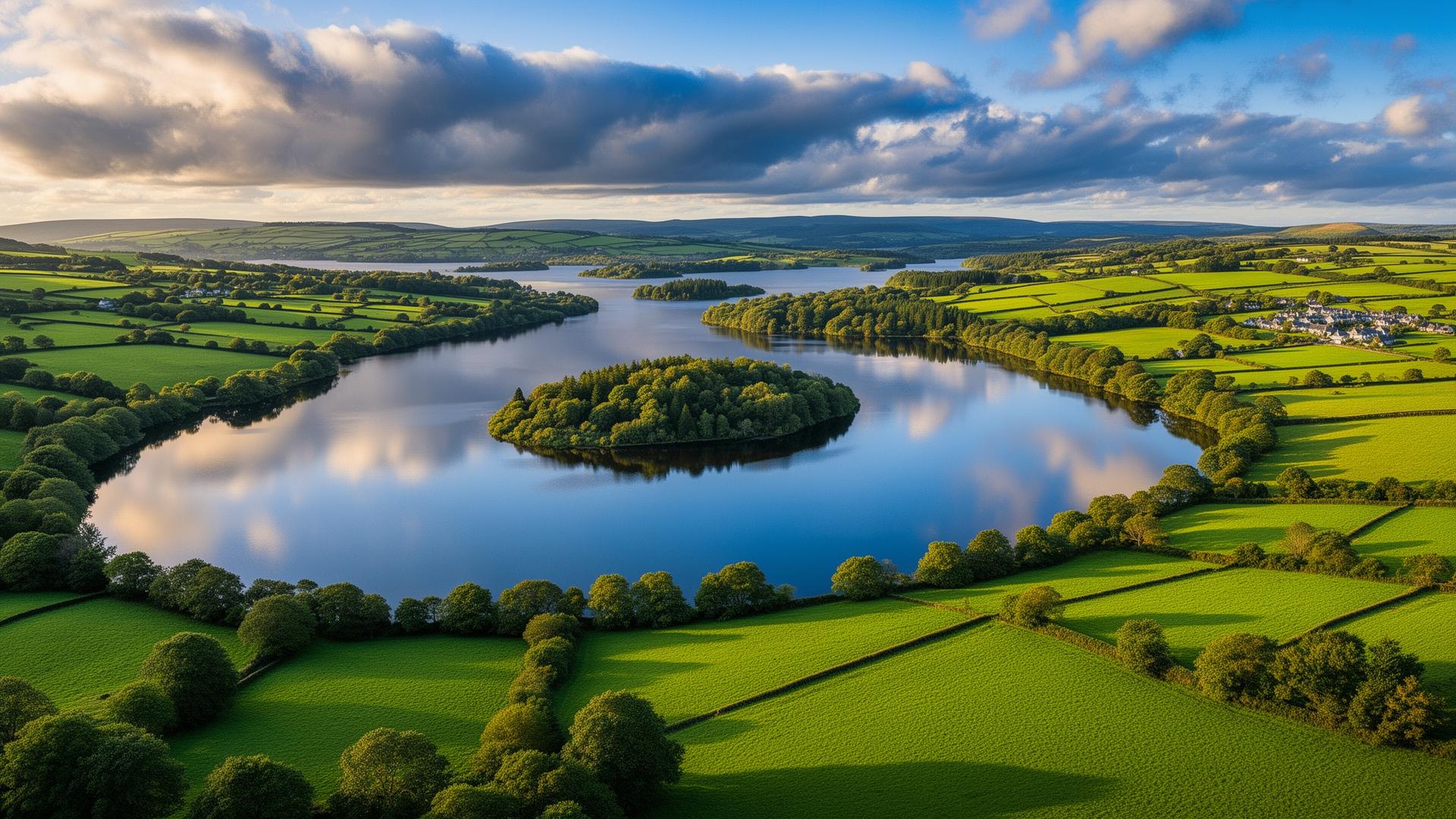 Lough Erne and County Fermanagh countryside at golden hour
